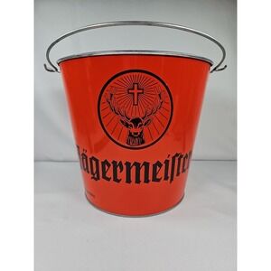 Vintage Collectible Jagermeister Ice Bucket Orange Metal Handle Barware Man Cave